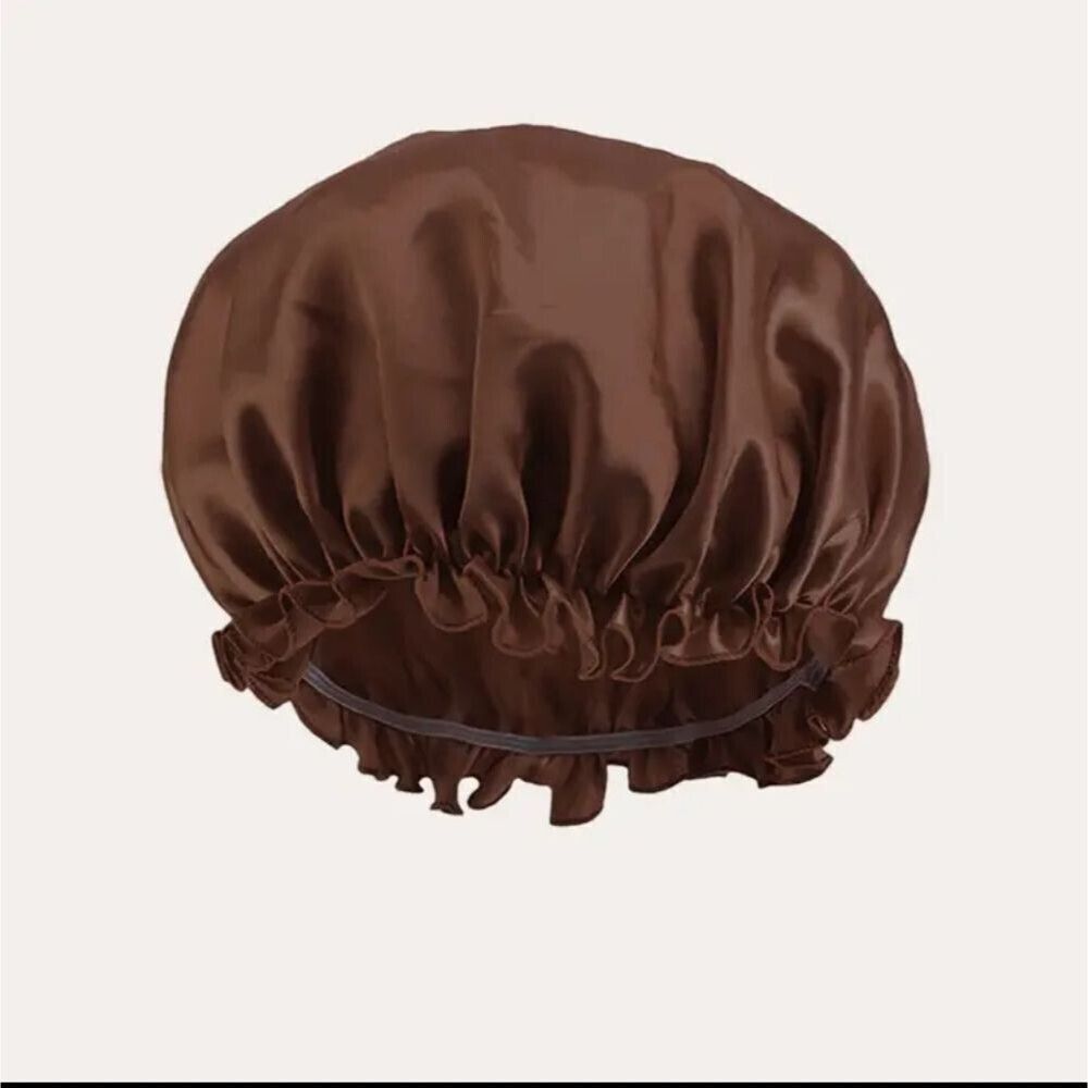 BROWN head cover satin bonnet shower cap sleep wrap